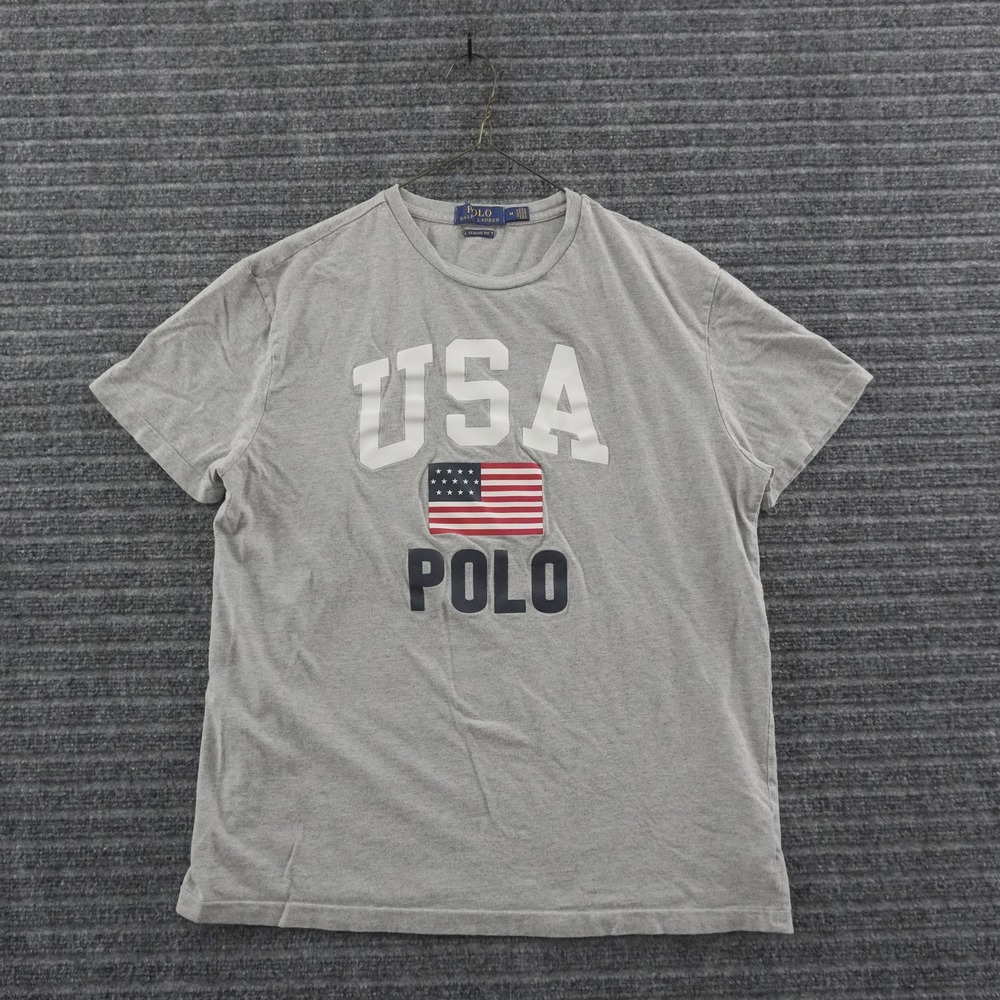 Polo Ralph Lauren T-Shirt Mens M Grey USA Flag Graphic Classic Fit